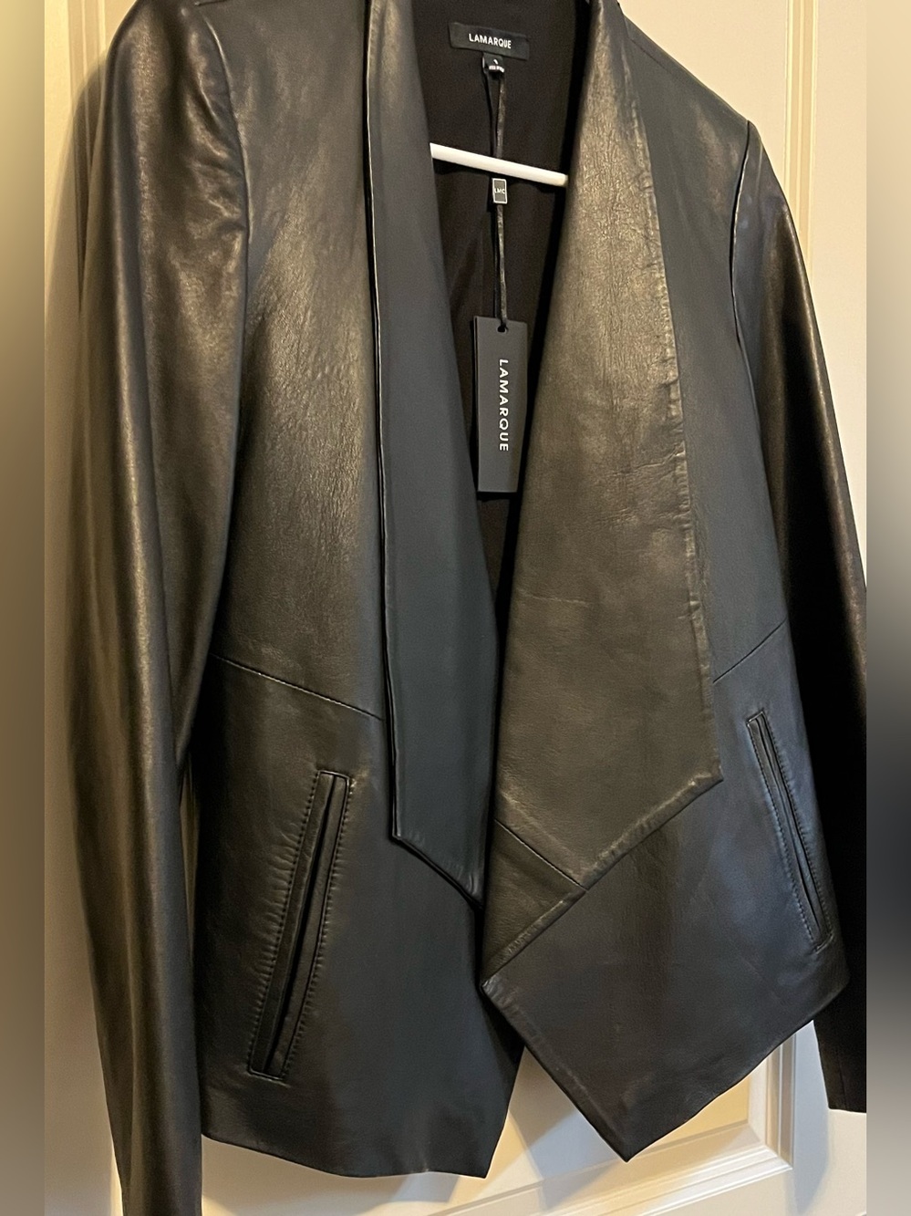 NWT Lamarque Cropped Leather Aya Verona Black Drape Jacket Size Small - Picture 2 of 8